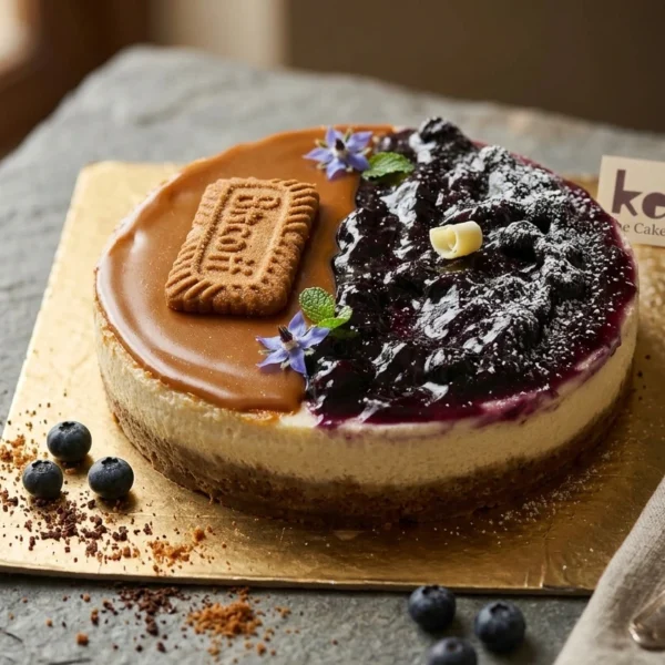 Biscoff & Blueberry Dual-Baked Cheesecake