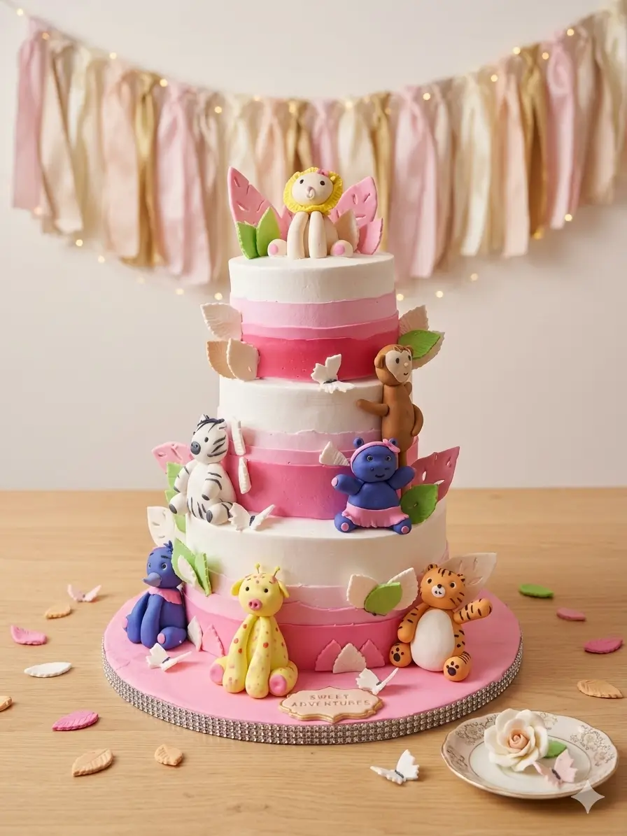 Jungle theme Pink cake