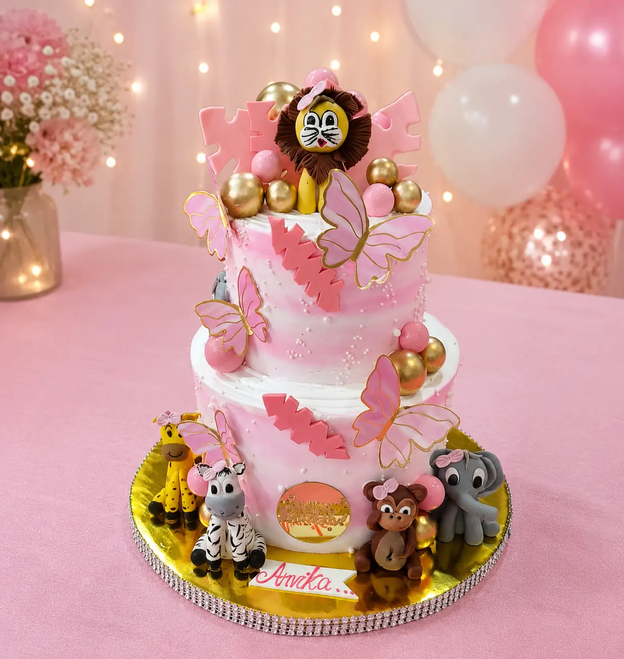 Pink Jungle theme cake (1) Jungle theme Pink Cake